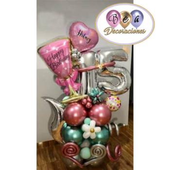 Bouquet de globos metálicos con corazón y copa
