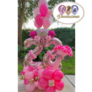 Bouquet de globos metálicos rosado y fucsia